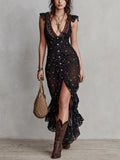 Women's Floral V-Neck Flutter-Sleeve Dress