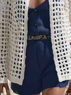 Resort-style Openwork Long-sleeved Knitted Cardigan