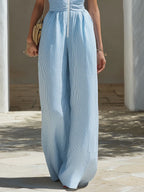 Resort-style Sleeveless Striped V-neck Jumpsuit