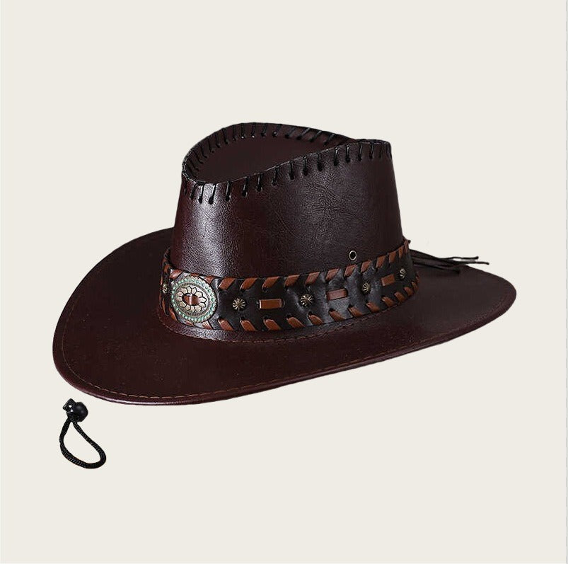 Women's Vintage Stylish Western Cowboy Hat With Adjustable Chin Strap For Outdoor Adventures