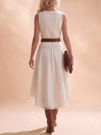 Western Dress — Cream Two-Piece Look Lace Patchwork Midi Dress