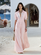 Resort-style Square-neck Embroidered Short-sleeve Maxi Dress