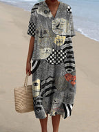 Women's Vintage Funny Abstract Figure Art Print Flowy Dress