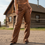 Women's Vintage Brown Velvet Wide-Leg Pants