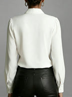 Women's Solid Color Lapel Ruffle Long-sleeved Casual Loose Cotton Shirt