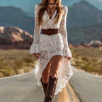 Women's Retro Western Cowboy Style Ruffle Skirt Dress Midi Dress