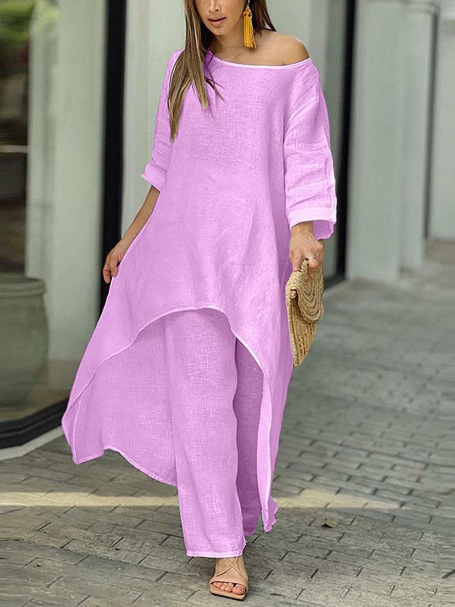 Women's Cotton And Linen Casual Solid Color Suit