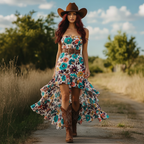Western Retro Bohemian Strapless Midi Dress