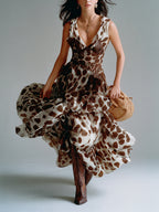 Women's Irregular Polka Dot V-Neck Dress With Wide Straps