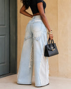 High-Waisted Distressed Denim Maxi Skirt with Corset Belt - Y2K Patchwork Design