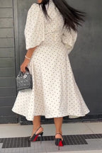 Women's Elegant Puff Sleeve A-Line Polka Dot Dress
