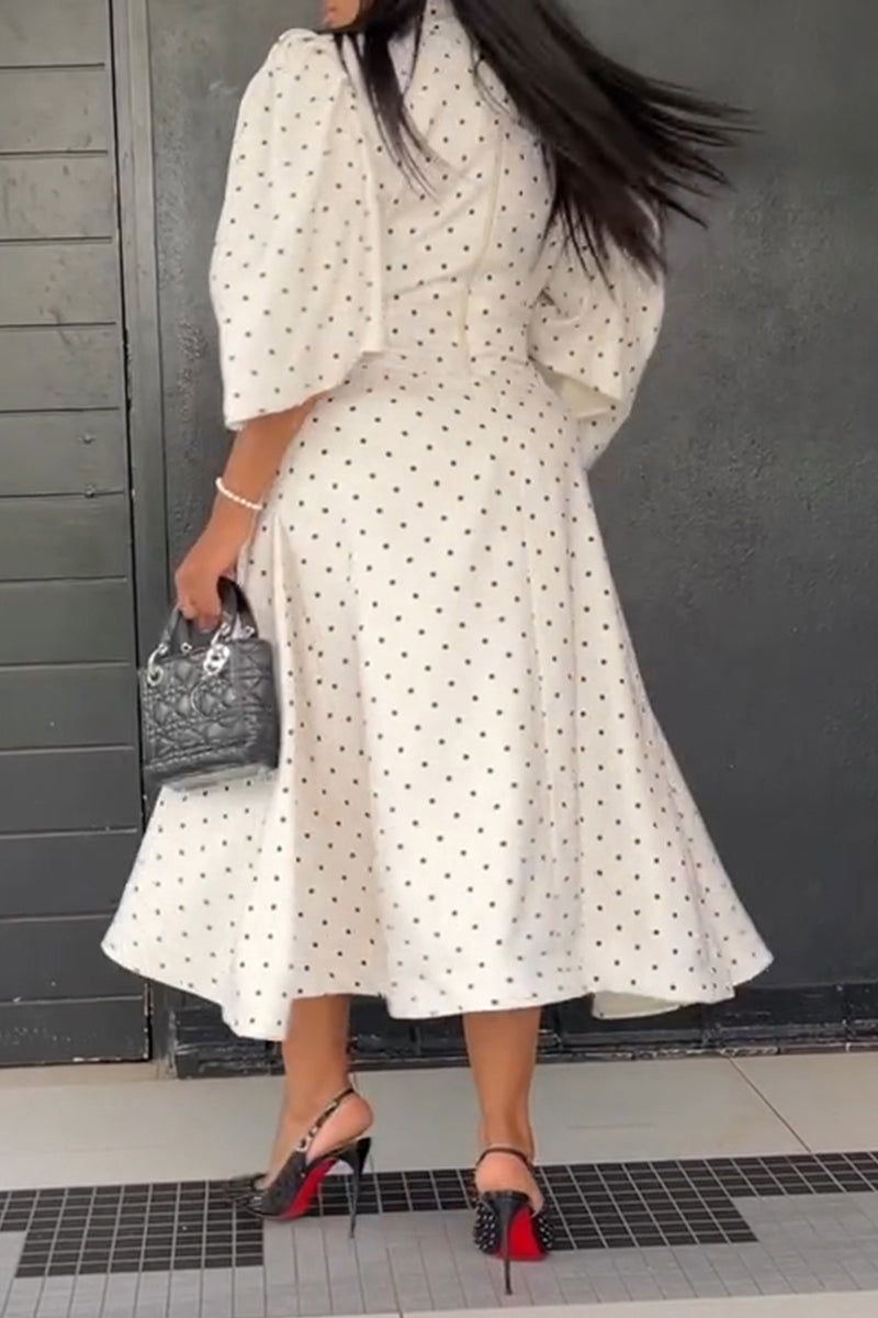 Women's Elegant Puff Sleeve A-Line Polka Dot Dress