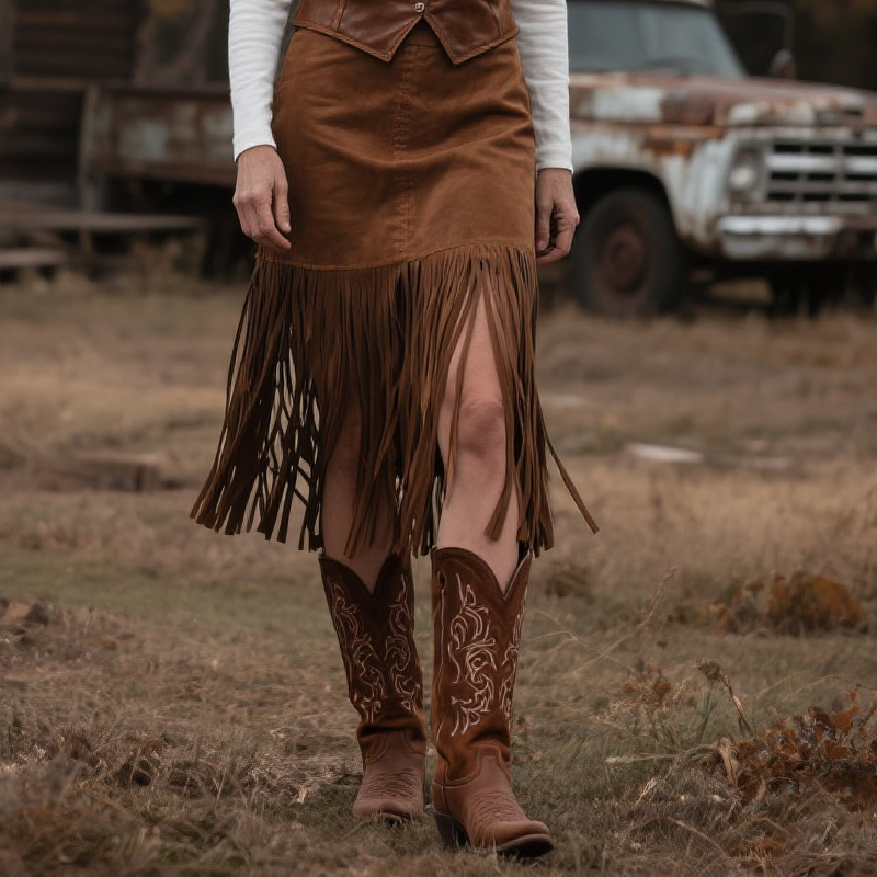 Women's Western Style Suede Fringe Skirt