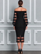 Off-Shoulder Bow Neck Sequin Midi Dress