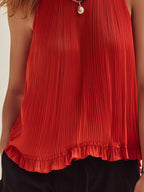 Bohemian Vacation Red Pleated Sleeveless Top
