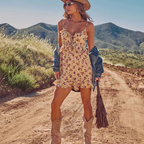 Western Spring Outfits Cotton Blend Floral Print Ruffle Strap Mini Dress Summer Boho Style Romper