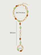 Western Accessory — Multicolor Gemstone Gold Chain Slave Bracelet Finger Ring