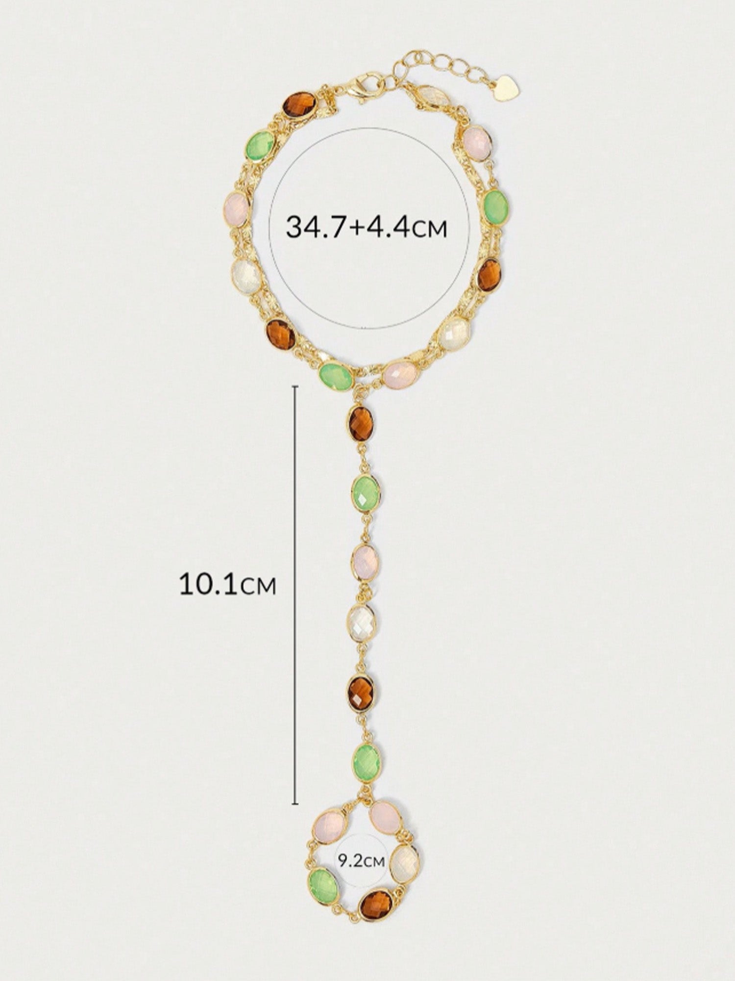 Western Accessory — Multicolor Gemstone Gold Chain Slave Bracelet Finger Ring