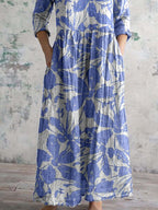 Damen Baumwollkleid mit V-Ausschnitt und Blumenmuster