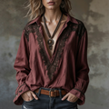Cotton Linen Embroidered V-Neck Long Sleeve Boho Shirt For Women