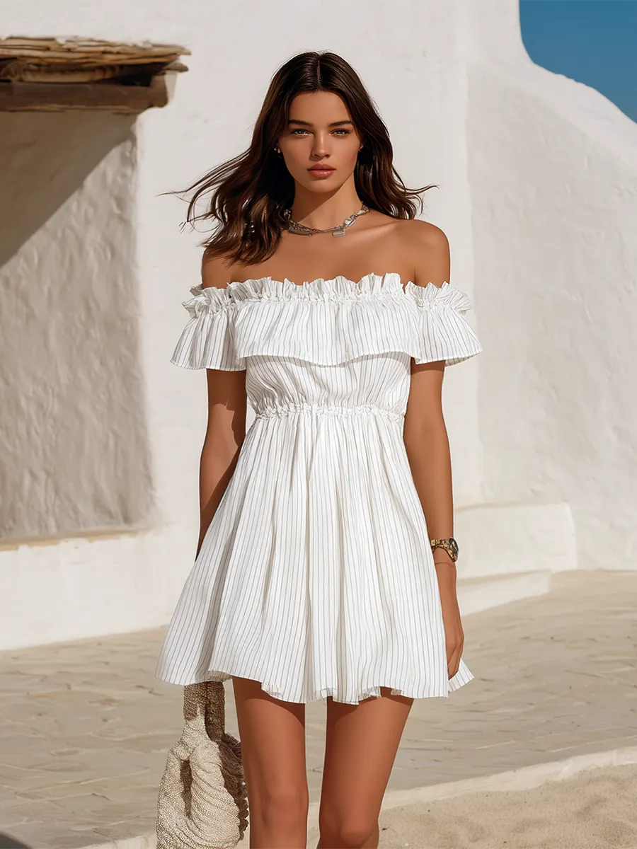 Vacation-style Off-shoulder Ruffled A-line Mini Dress