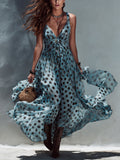 Women's Polka-Dot V-Neck Maxi Dress