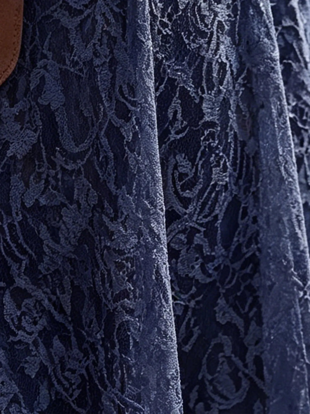 Western Maxi Dress — Midnight Navy All-Over Floral Lace High-Slit Belted Maxi Dress