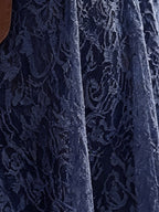 Western Maxi Dress — Midnight Navy All-Over Floral Lace High-Slit Belted Maxi Dress