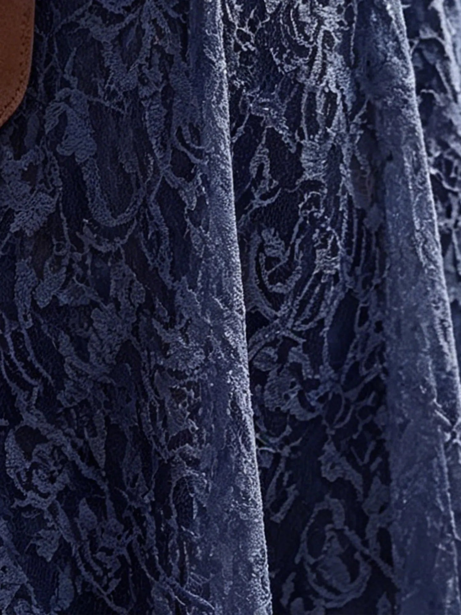 Western Maxi Dress — Midnight Navy All-Over Floral Lace High-Slit Belted Maxi Dress