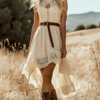 Coachella Outfits Romantic Bohemian Lace Trim Sleeveless High Low Midi Dress
