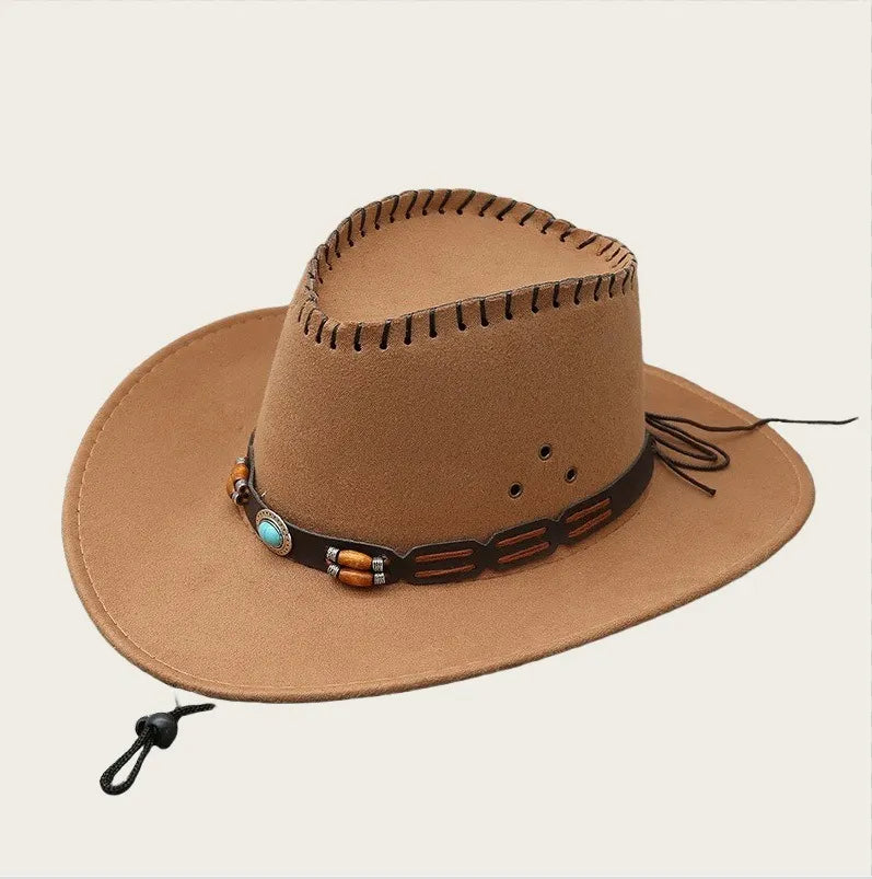 Women's Vintage Stylish Western Cowboy Hat With Adjustable Chin Strap For Outdoor Adventures