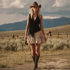Faux Suede Fringe Sleeveless Top With Ruffled Skirt Set Women's Boho Western Style Outfit