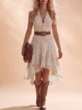 Western Dress — Cream Two-Piece Look Lace Patchwork Midi Dress