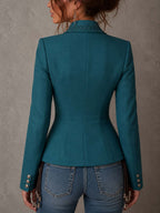 Elegant Lace Panel Double Breasted Corset Waist Cropped Blazer