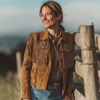 Western Suede Safari Fringe Vest With Embroidered Details For Women