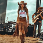 Country Concert Outfit Women's Boho Fringe Skirt With Western Charm