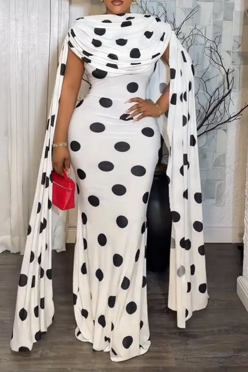 Women's Round Neck Patchwork Polka Dot Print Elegant Temperament Dinner Party Style Dress