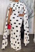Women's Round Neck Patchwork Polka Dot Print Elegant Temperament Dinner Party Style Dress