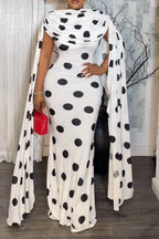 Women's Round Neck Patchwork Polka Dot Print Elegant Temperament Dinner Party Style Dress