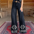 Women's Retro Western Country Aztec Style Printed Faux Denim Wide Leg Pants