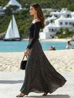 Vacation-style One-shoulder Long-sleeved Polka Dot Maxi Dress