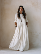 Coastal Chic Soft Cotton Oversized Off-White Smock Maxi Dress