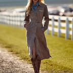 Autumnal Elegance Brown Suede Trench Coat With Cowboy Boots