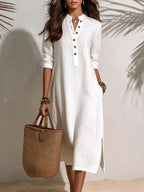 Vacation-style Short-sleeve Button-front Midi Dress
