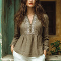 Bohemian Women's Linen Print Casual Long Sleeve Top