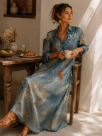 Coastal Bohemian Floral Button Front Shirt Maxi Dress