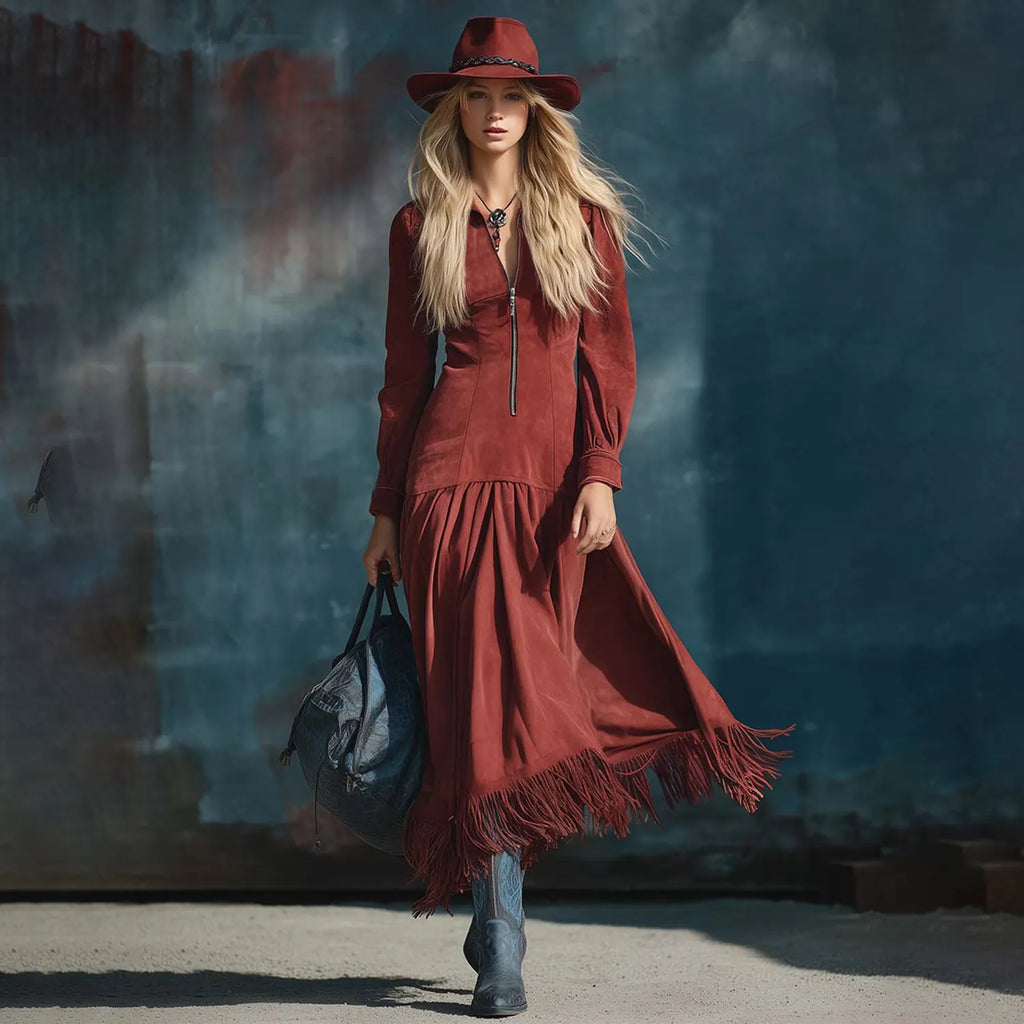 Women's Western Country Retro Tassel Dress
