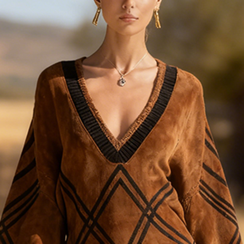 Women's Suede V-neck Suede Dress