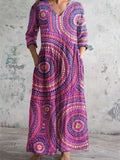 Damen V-Ausschnitt Elegante Exquisite Kunst Geometrisch Bemalte Langarmkleider
