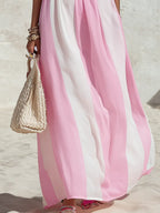 Resort Style Square Neck Sleeveless Striped Chiffon Maxi Dress